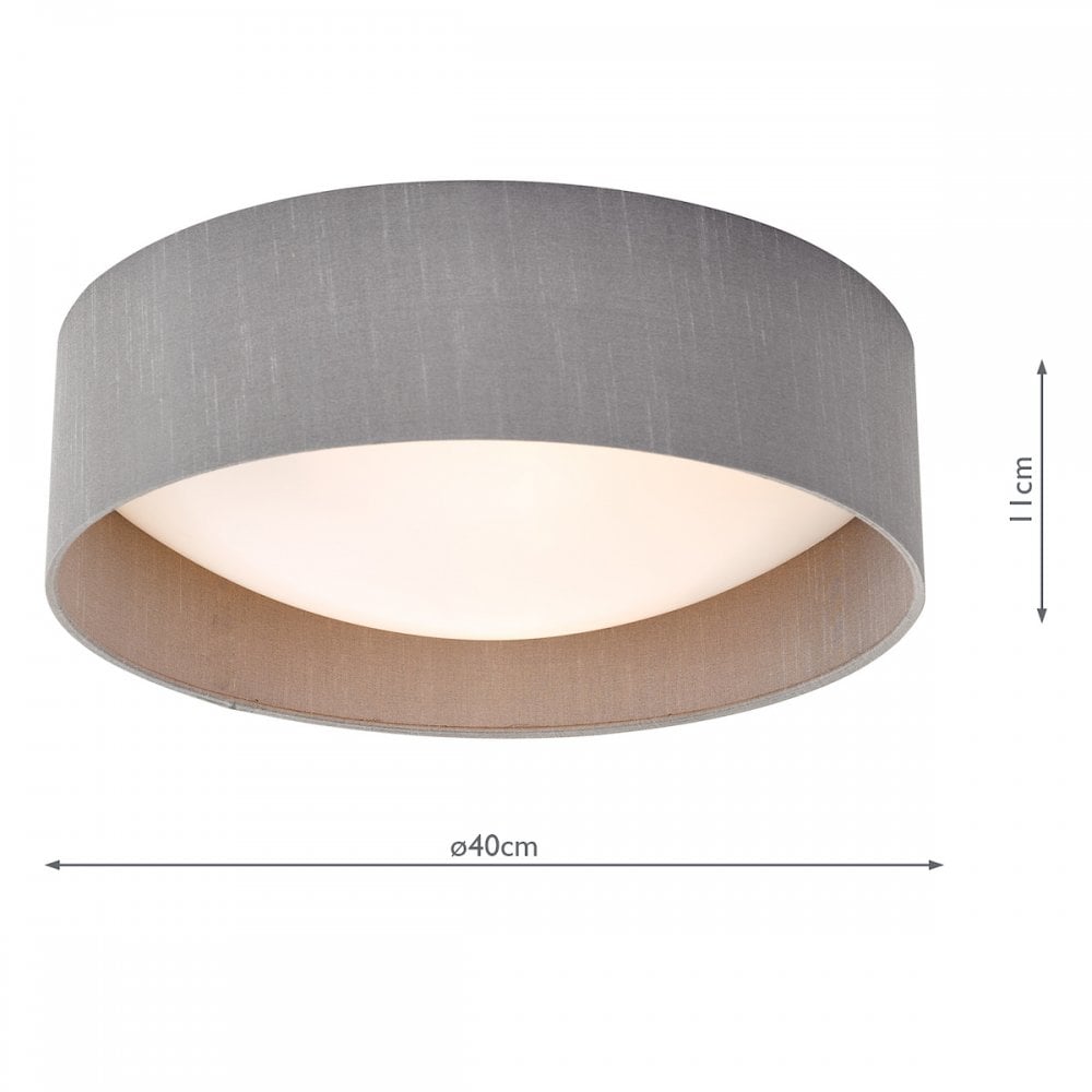 Modern Flush Ceiling Lights | Grey Silk Drum Light