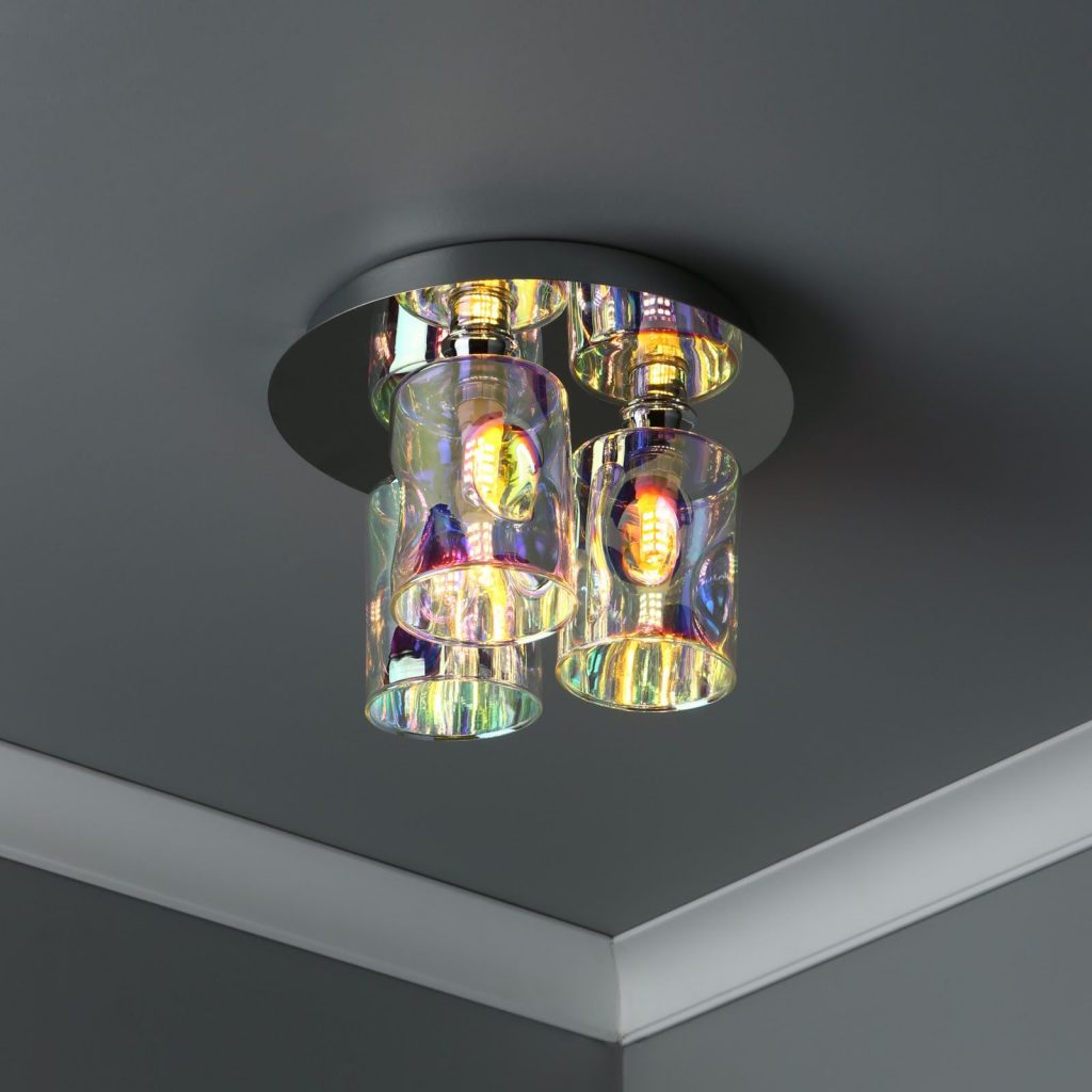 Chrome Ceiling Lights | Chrome Iridised Glass Light