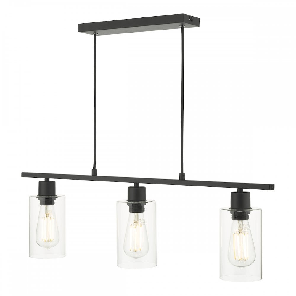 Kitchen Island Pendant Light | Matt Black 3lt Bar