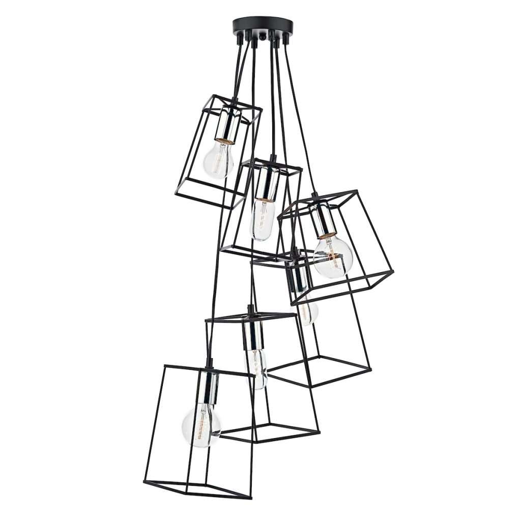 Lanterns 6 Light Cluster Pendant Black and Chrome