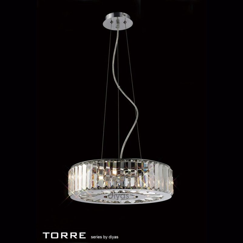 Diyas IL30072 Torre 5 Light Chrome & Crystal Pendant