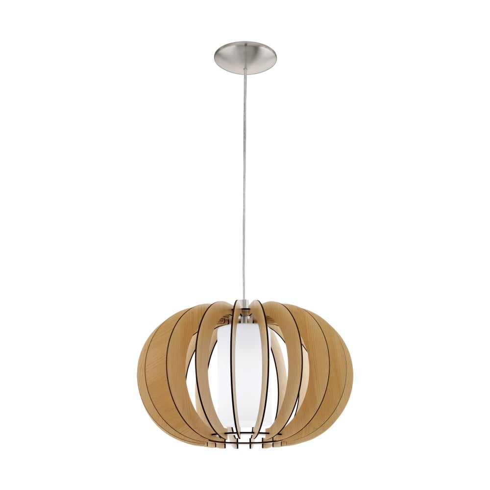 40cm Light Wood Pendant Satin Nickel