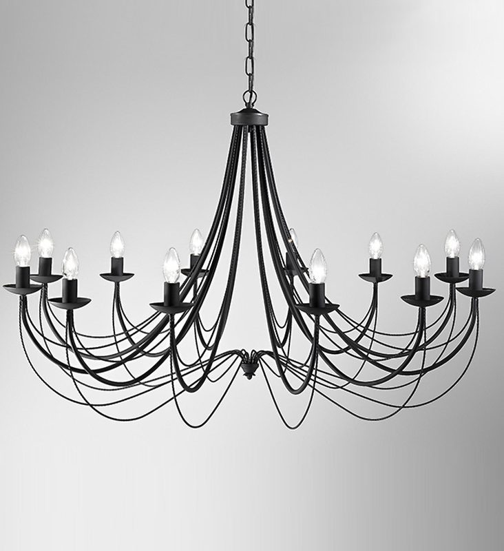 41217312 Filly 12 light ironwork chandelier satin black