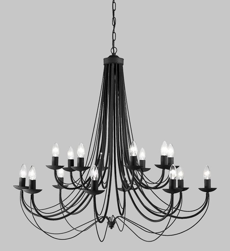 41217316 Filly 16 light ironwork chandelier satin black