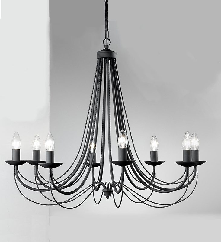 4121738 Filly 8 light ironwork chandelier satin black