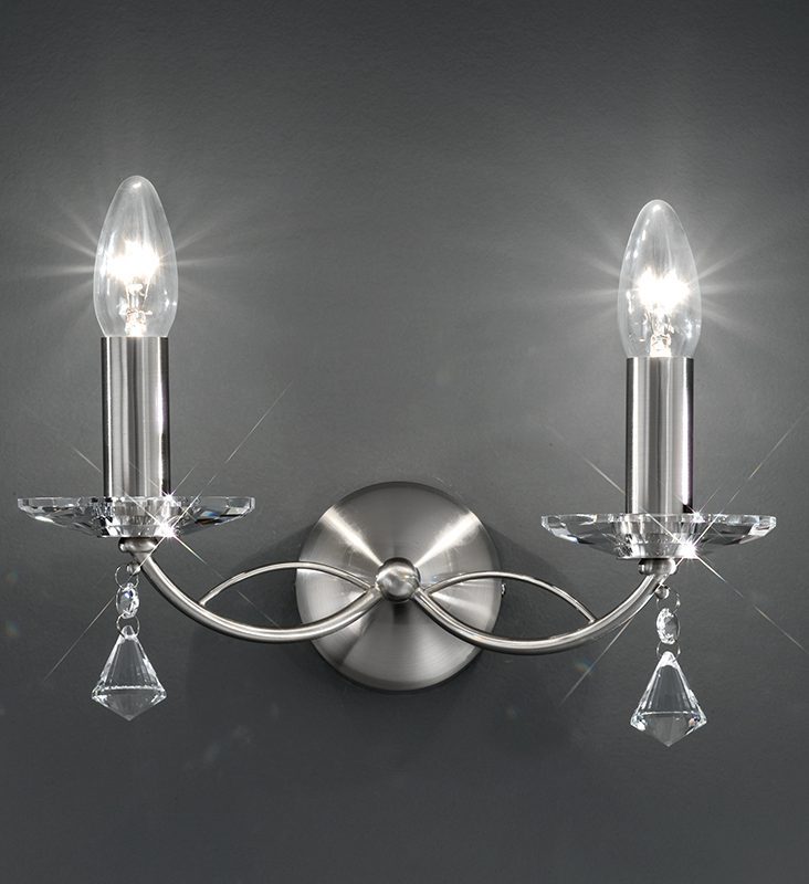 4122252 Poole Twin Crystal Wall Light Satin Nickel