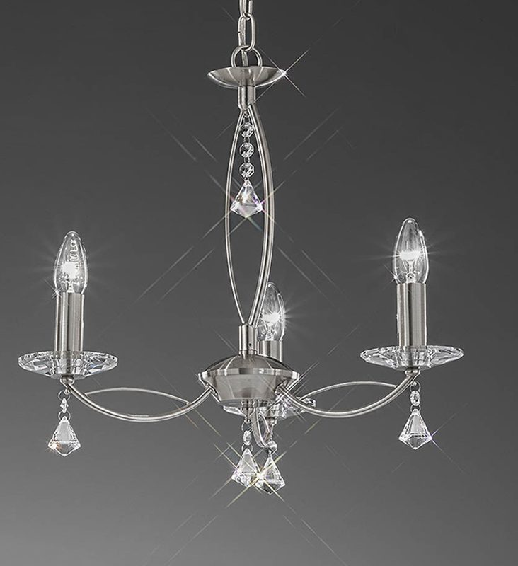 4122253 Poole 3 light crystal chandelier Satin Nickel