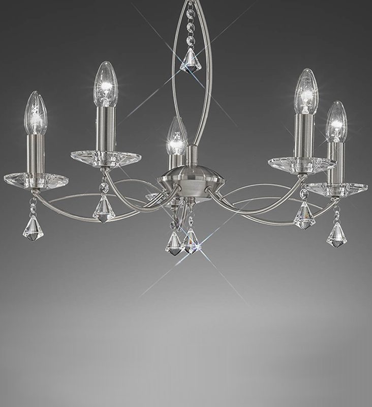 4122255 Poole 5 light crystal chandelier Satin Nickel