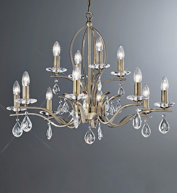 41229912 Swallow 12 Light Chandelier Antique Brass