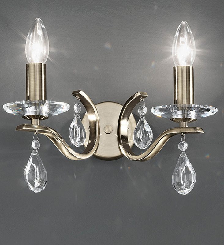 4122992 Swallow 2 Light Crystal Wall Light Antique Brass