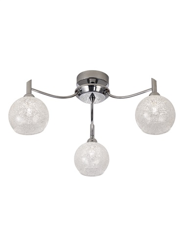 Chrome 3lt Ceiling Light, chrome finish with crystal lined clear glasses. LED G9 lamps, Suitability for dimming, matching 3 light and wall light available