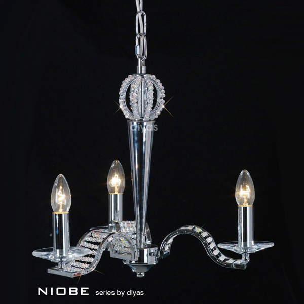 Diyas IL30343 Niobe 3 Light Polished Chrome Crystal Chandelier