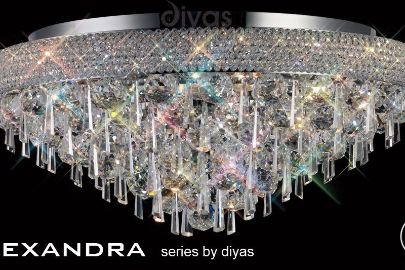 Diyas IL31447 Alexandra 9 Light Crystal Ceiling Light Polished Chrome