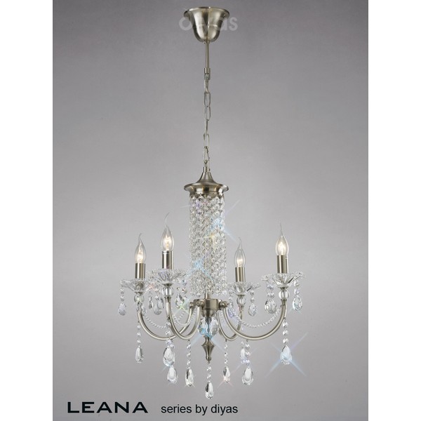 Diyas IL32084 Leana 4 Light Chandelier Satin Nickel