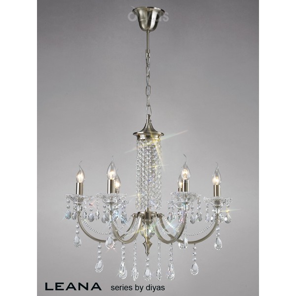 Diyas IL32086 Leana 6 Light Chandelier Satin Nickel