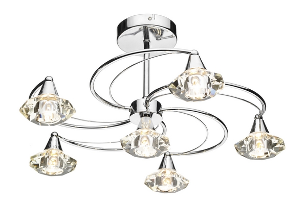 Dar LUT0650 Luther 6 Light Polished Chrome Ceiling Light