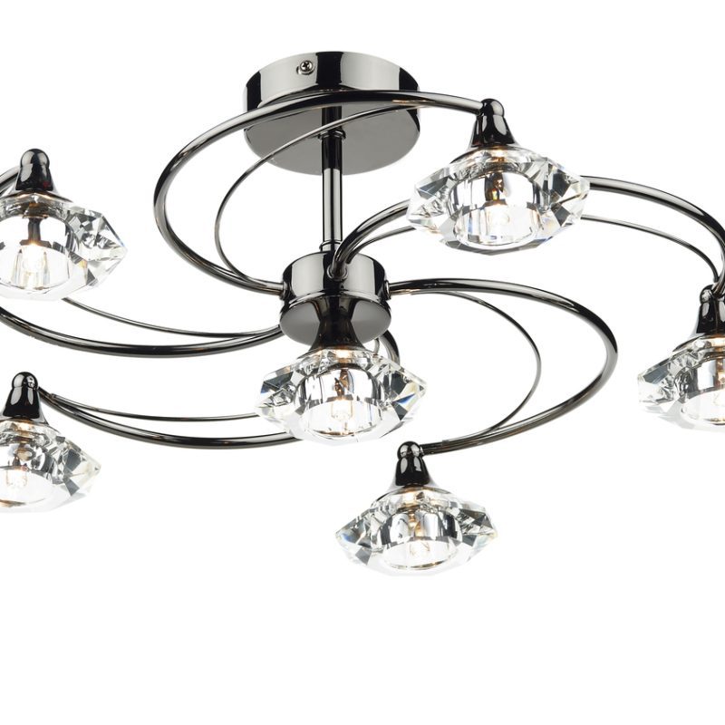 Dar LUT0667 Luther 6 Light Black Chrome Ceiling Light