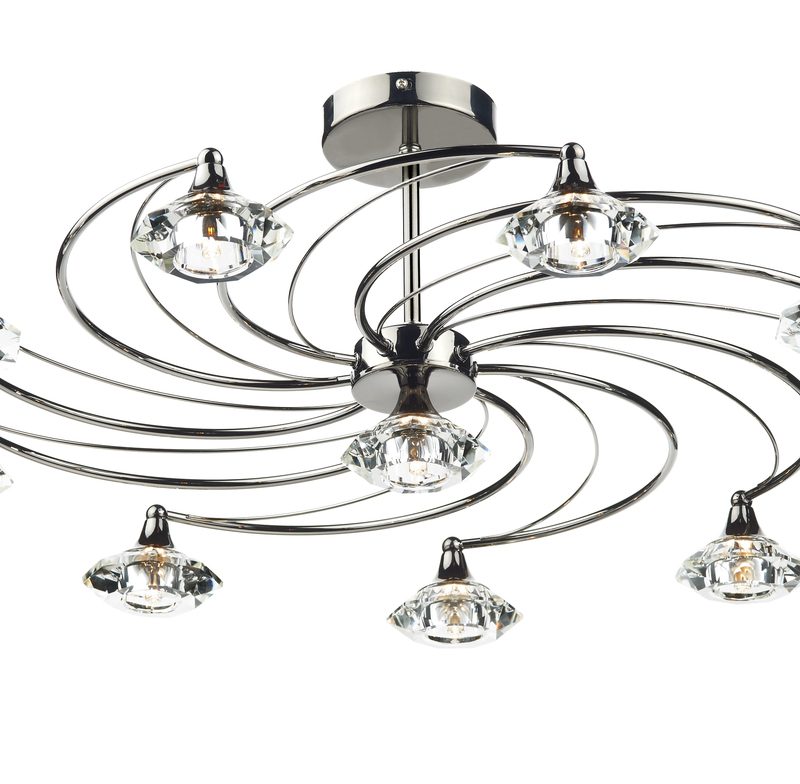 Dar LUT2367 Luther 10 Light Black Chrome Ceiling Light
