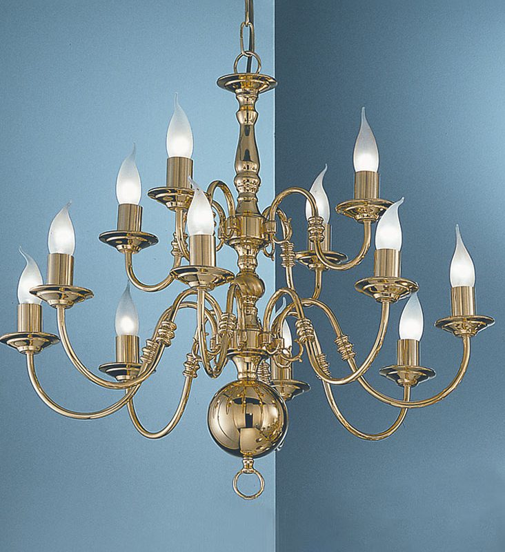 Franklite PE79112 Delft 12 light chandelier Polished Brass