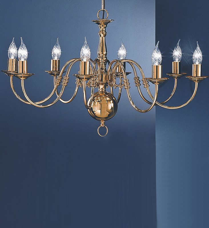 Franklite PE7918 Delft 8 light chandelier Polished Brass