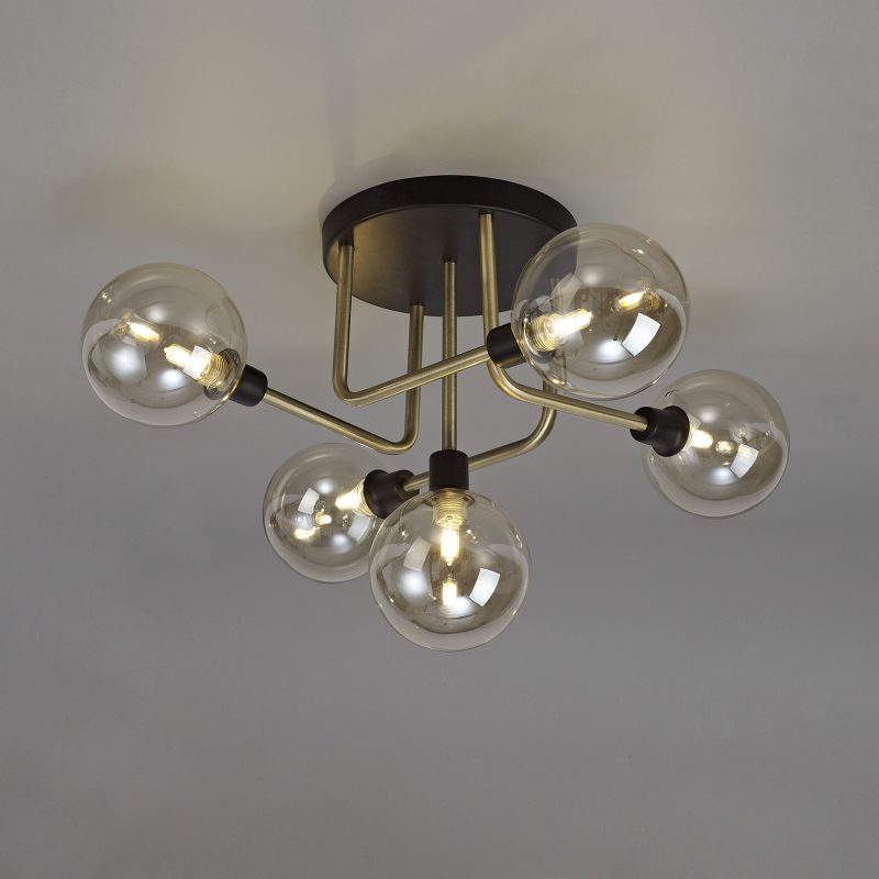 200281 Delta 5 Light Ceiling Light Black/Antique Brass
