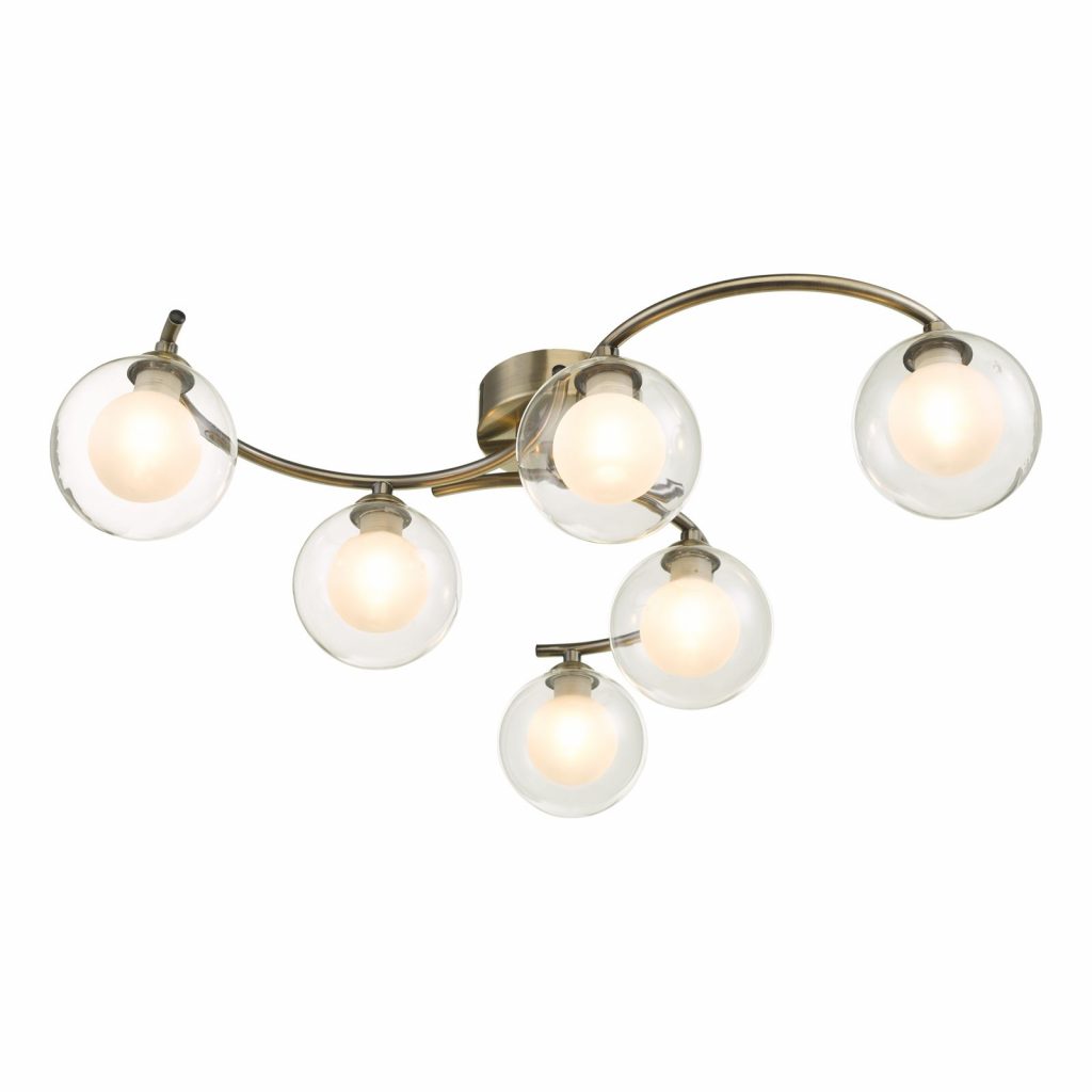 6 Light Ceiling Light Antique Brass with dual glass