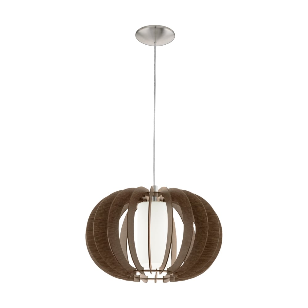 40cm Dark Wood Pendant Satin Nickel