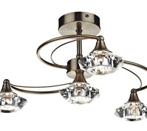 Dar LUT0475 Luther 4 Light Antique Brass Ceiling Light