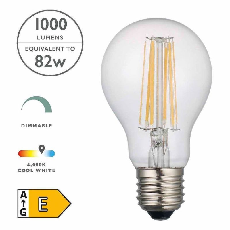 8w E27 LED Gls Lamp 1000lms Clear Dimmable Cool White