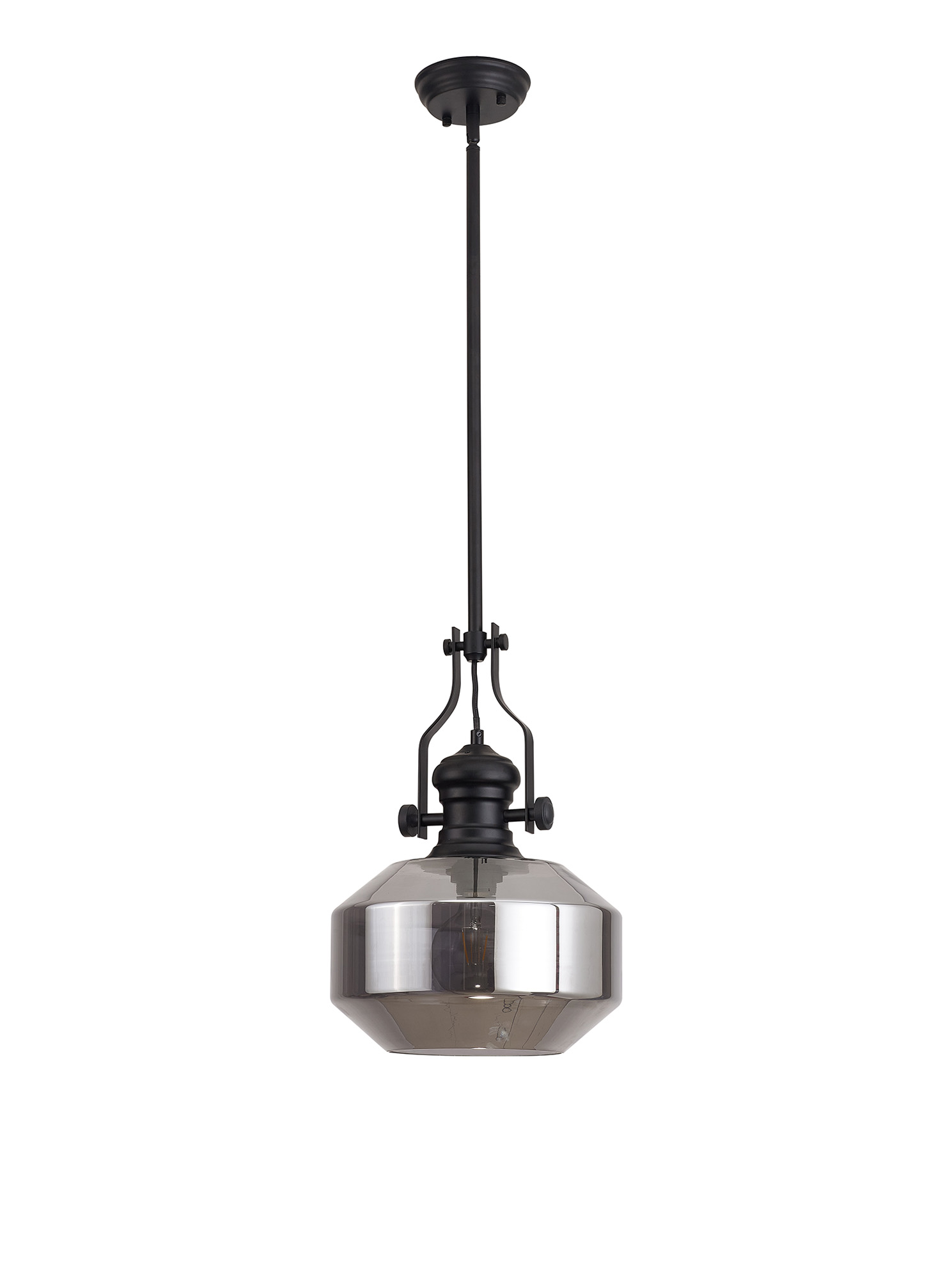 001KIT1534 Ritz Single Pendant Matt Black with Smoked Glass - Image 4