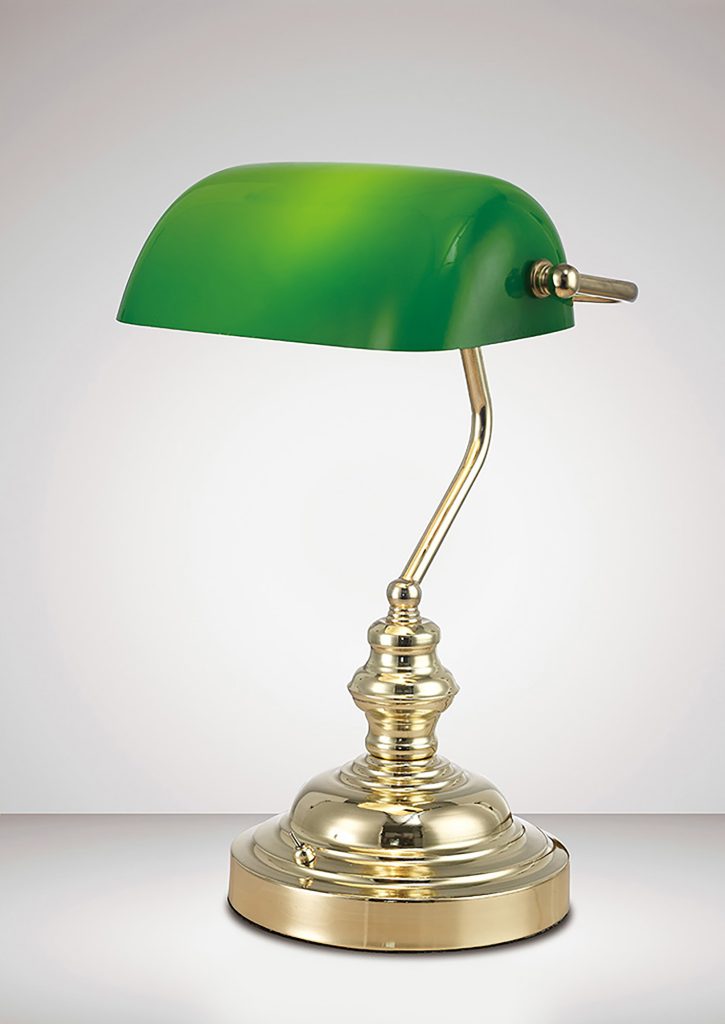 Brass Bankers Lamp With Green Glass