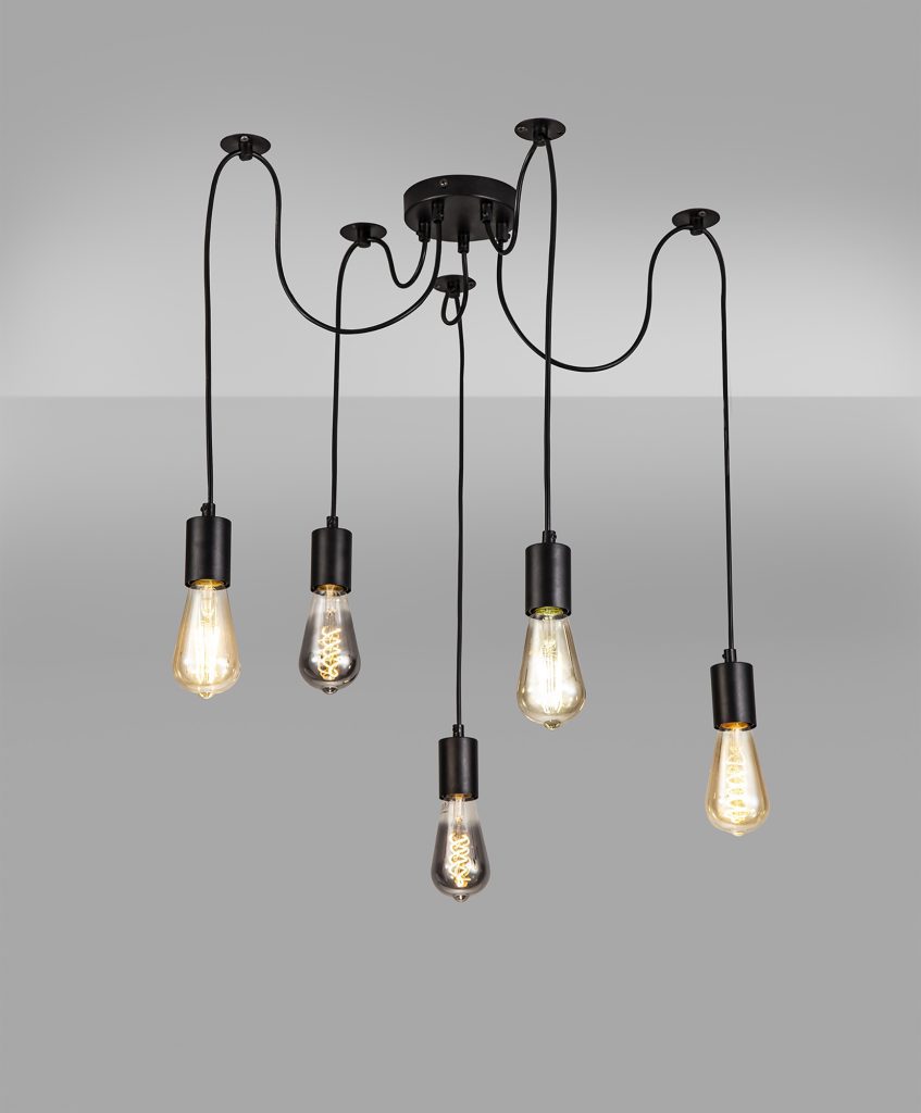 5 Light Ceiling Pendant Matt Black