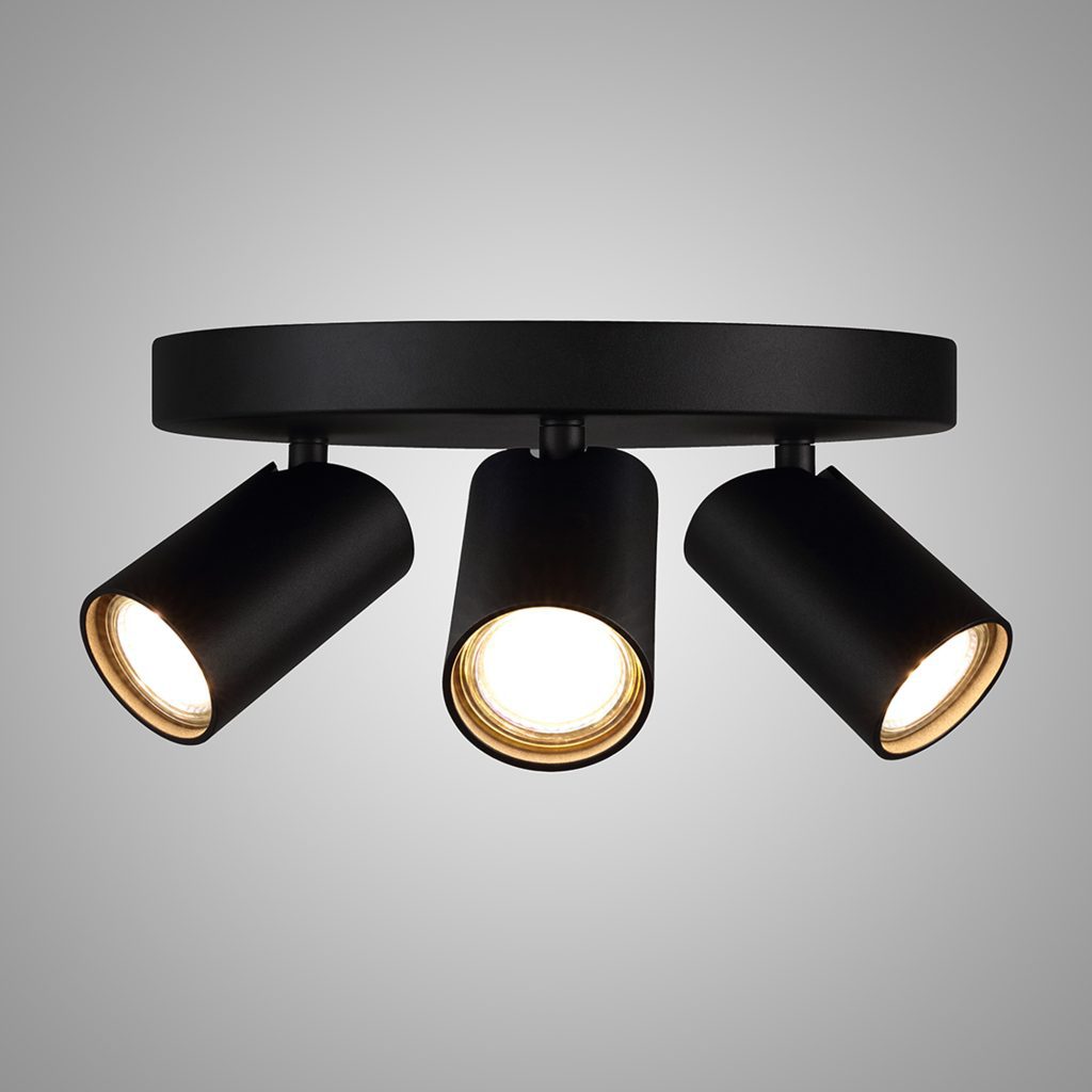 3 Light Round Spotlight Matt Black