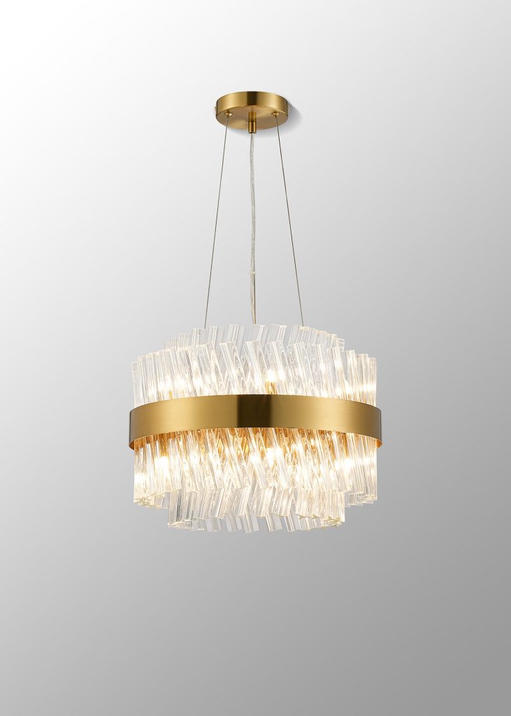 4002562 Cali 10 Light Pendant Brass with Clear Glass