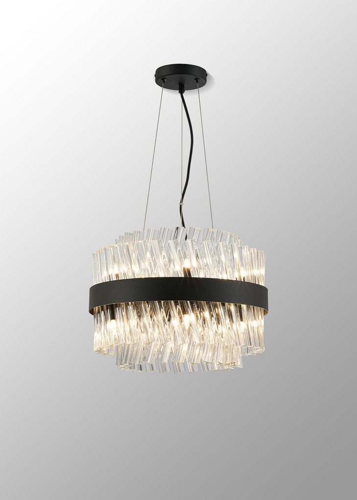 4002572 Cali 10 Light Pendant Satin Black with Clear Glass