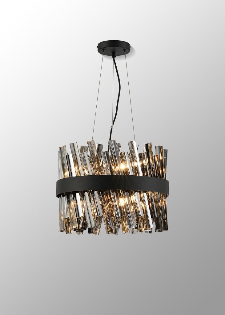 4002573 Cali 10 Light Pendant Satin Black with Smoked Glass