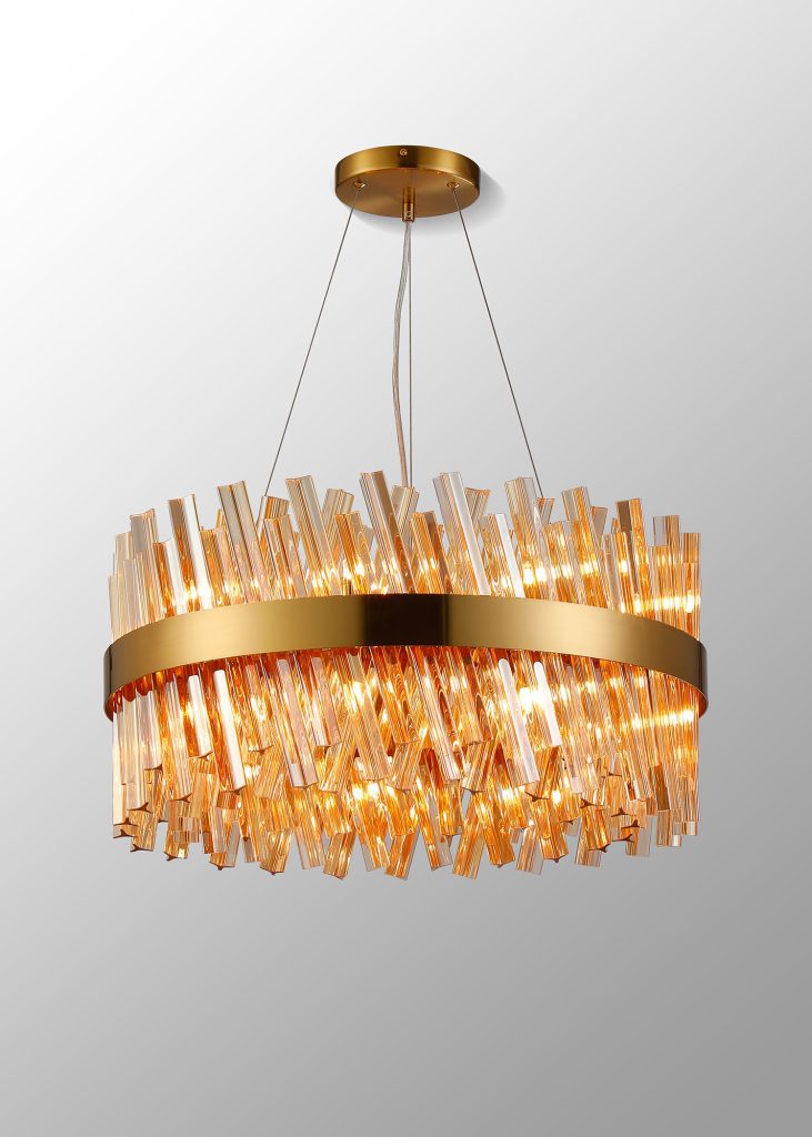4002581 Cali 18 Light Ceiling Pendant Brass with Amber Glass
