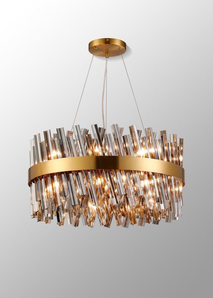 Cali 18 Light Ceiling Pendant Brass with Smoked Glass