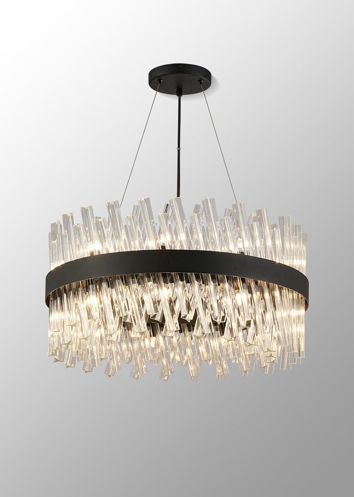4002595 Cali 18 Light Pendant Satin Black with Clear Glass