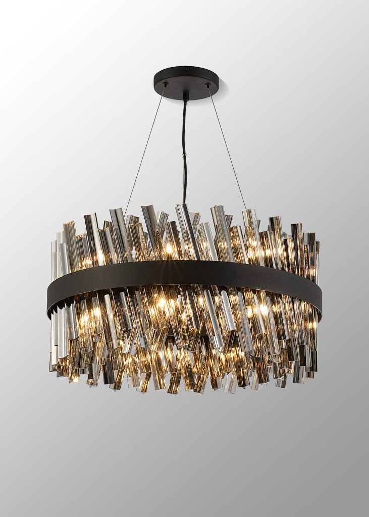 4002596 Cali 18 Light Pendant Satin Black with Smoked Glass