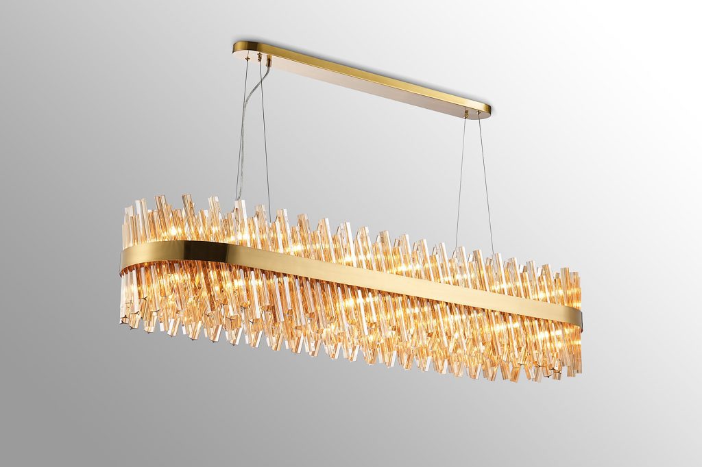 Cali 36 Light Oblong Pendant Brass with Amber Glass