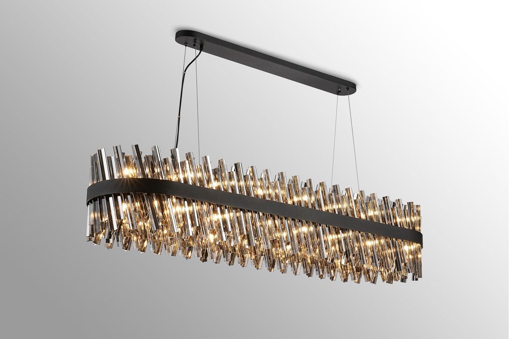 Cali 36 Light Oblong Pendant Satin Black with Smoked Glass