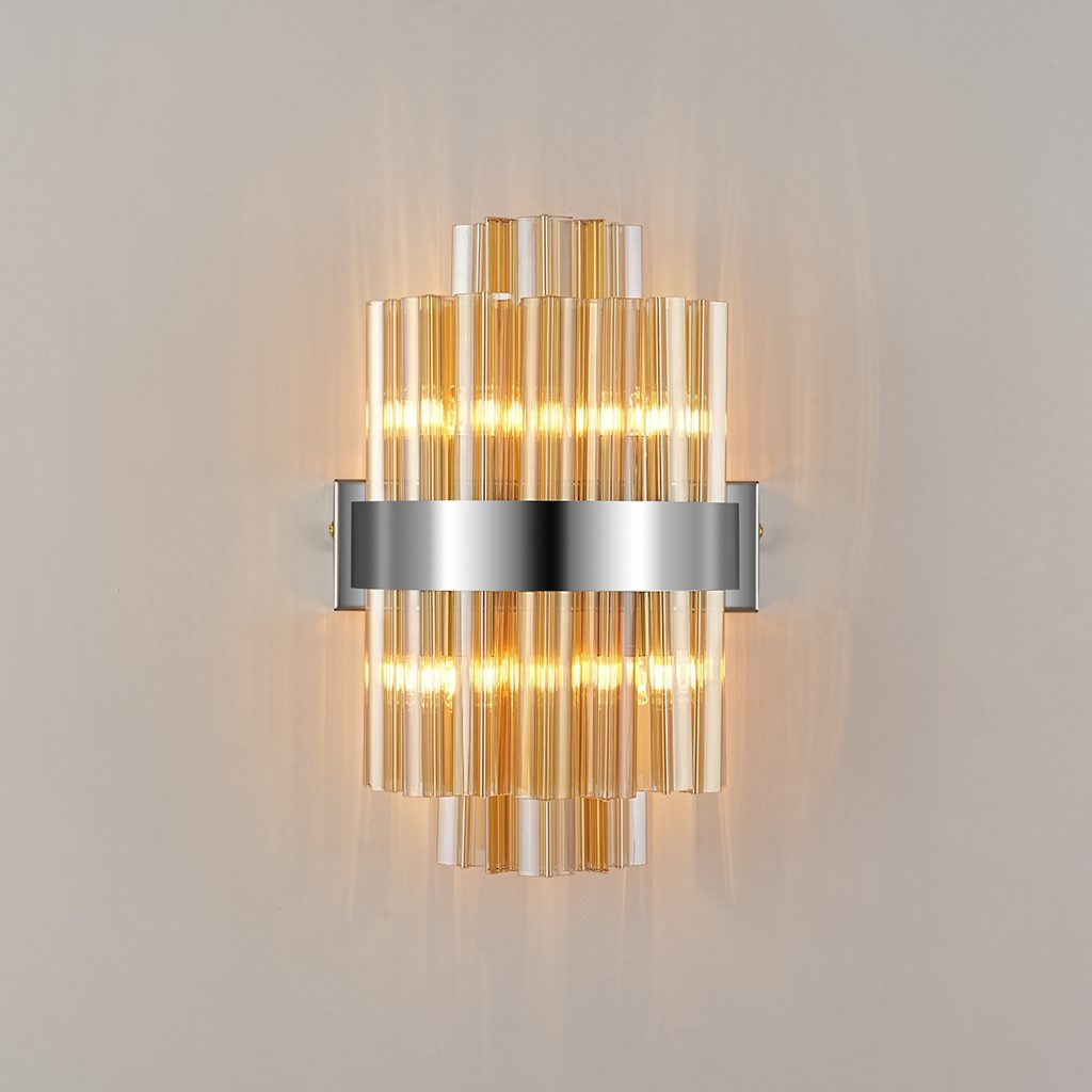 4002684 Cali Wall Light Polished Nickel with Amber Glass