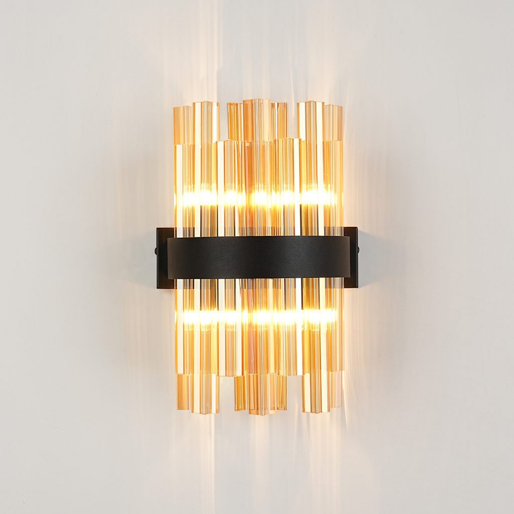 4002691 Cali Wall Light Satin Black with Amber Glass
