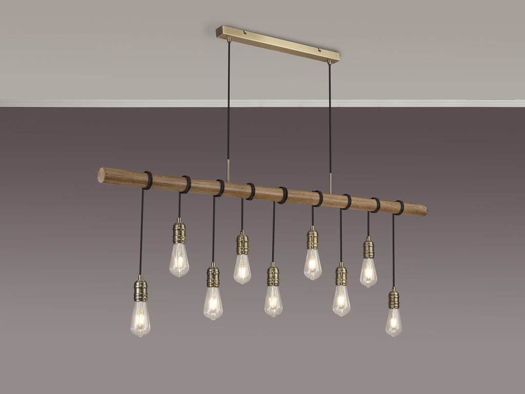 Kitchen Island Pendant Light | Oak/Antique Brass Pendant