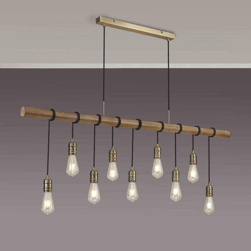 Kitchen Island Pendant Light | Oak/Antique Brass Pendant