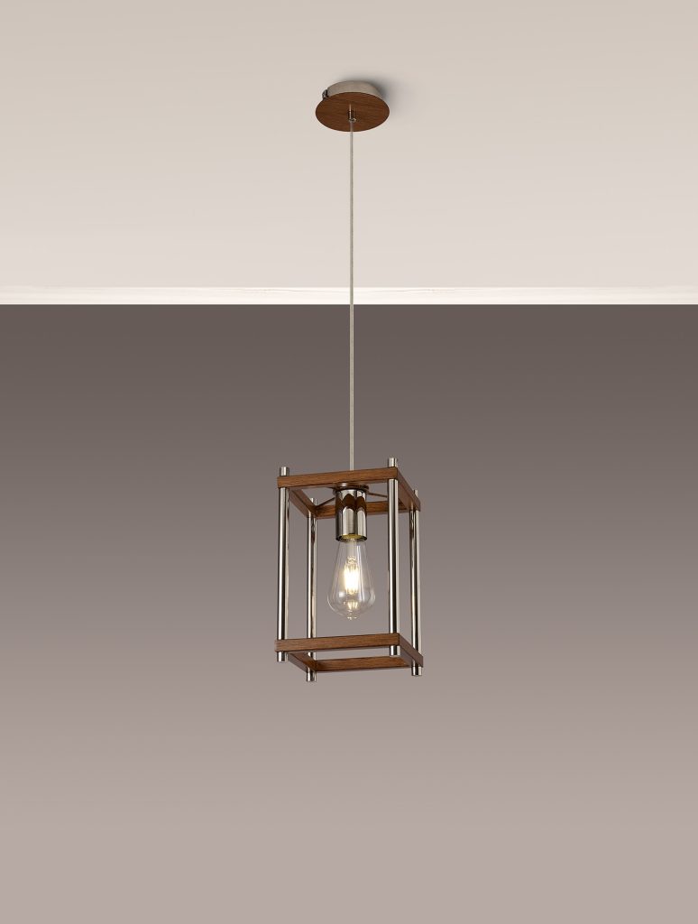 1 Light Lantern Brushed Nickel and Walnut