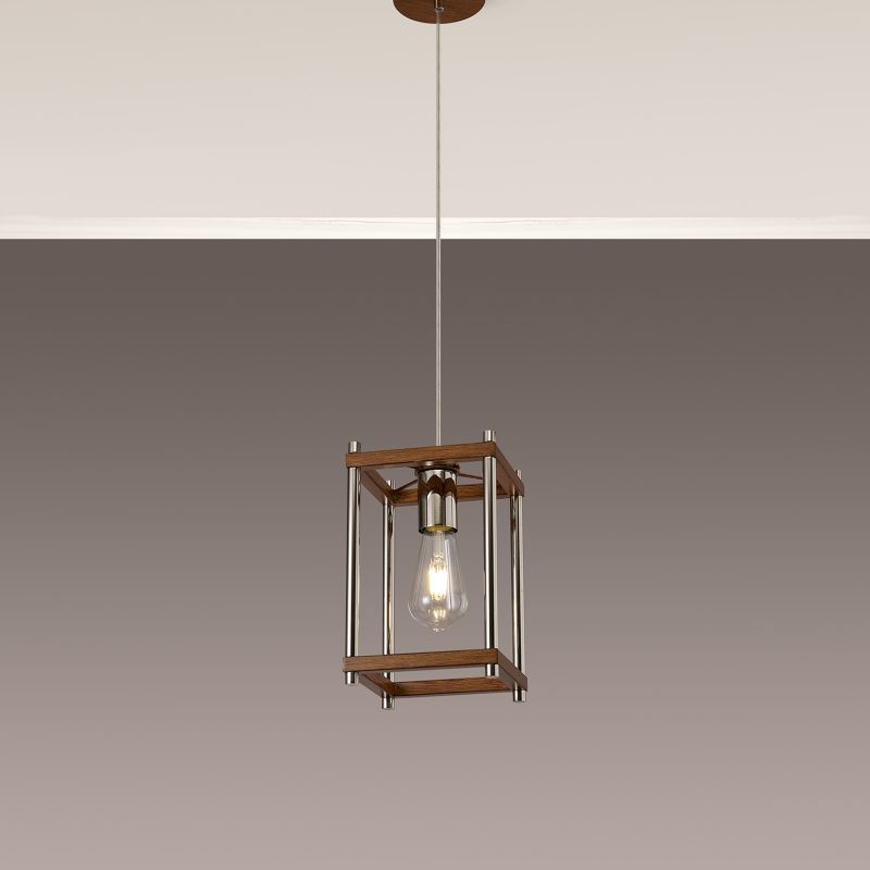 1 Light Lantern Brushed Nickel and Walnut