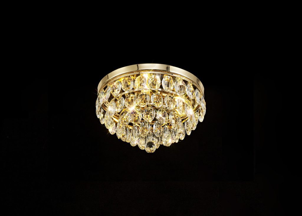 Flush 3 Light Crystal Ceiling Light French Gold