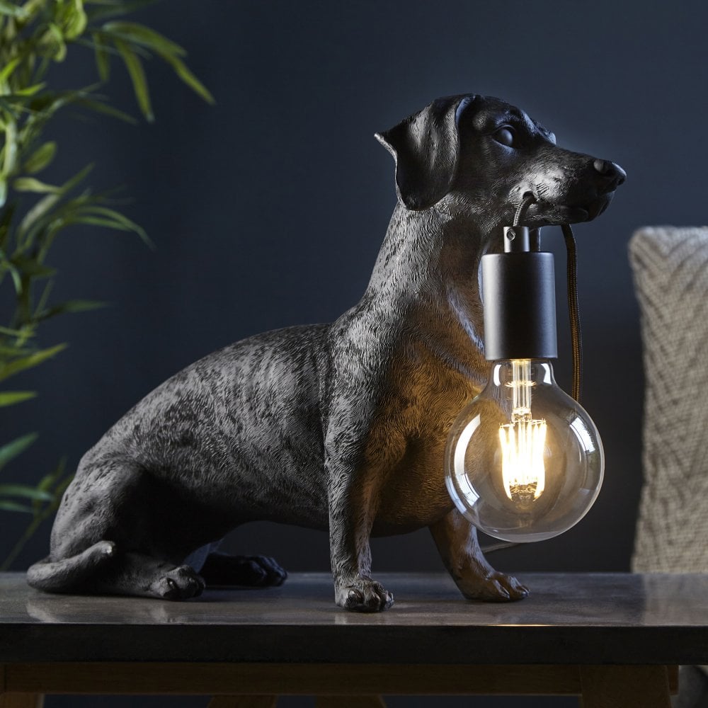 Matt Black Dachshund Table Lamp